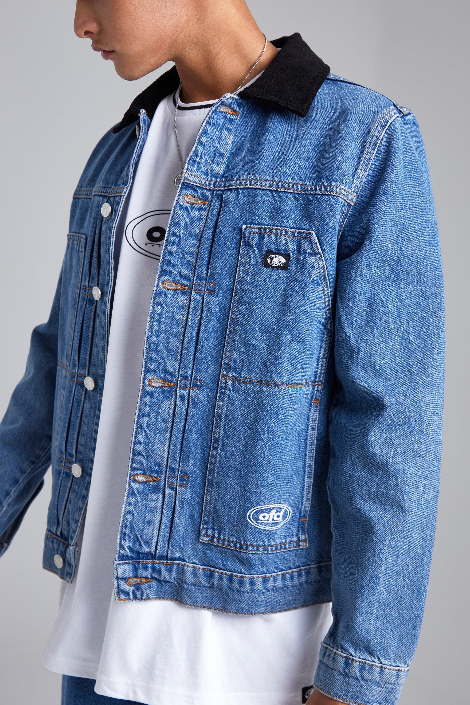 Regular Fit Cord Collar Panelled Denim Jacket